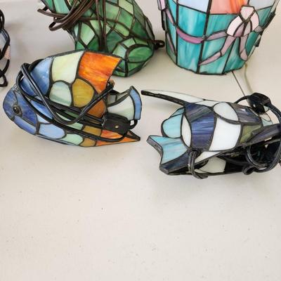 Lot of 11 Stained Glass Accent Table Lamps Lights Wine Bucket, Fish, Chicks, Frog ++