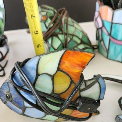 Lot of 11 Stained Glass Accent Table Lamps Lights Wine Bucket, Fish, Chicks, Frog ++