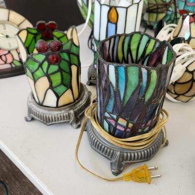 Lot of 11 Stained Glass Accent Table Lamps Lights Wine Bucket, Fish, Chicks, Frog ++