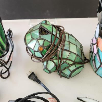 Lot of 11 Stained Glass Accent Table Lamps Lights Wine Bucket, Fish, Chicks, Frog ++