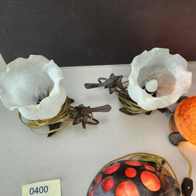 lot of 4 Accent Table Lamps Lights Turtle, Ladybug, Birds