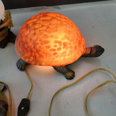 lot of 4 Accent Table Lamps Lights Turtle, Ladybug, Birds