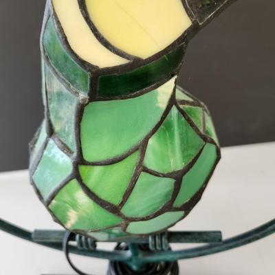 Stained Glass Green Parrot on Perch Parrothead