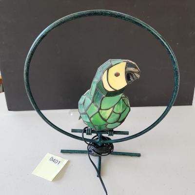Stained Glass Green Parrot on Perch Parrothead