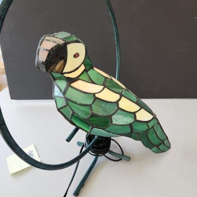 Stained Glass Green Parrot on Perch Parrothead