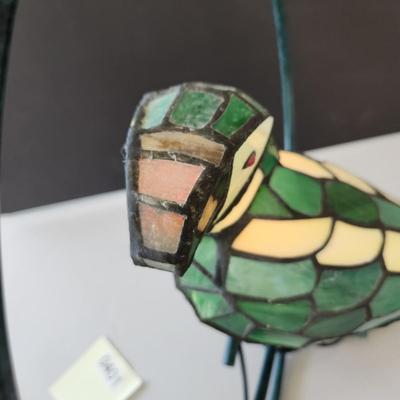 Stained Glass Green Parrot on Perch Parrothead