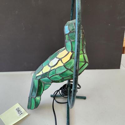 Stained Glass Green Parrot on Perch Parrothead