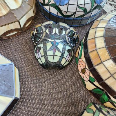 Large lot of 10 Stained Glass Hanging Lamp Shades