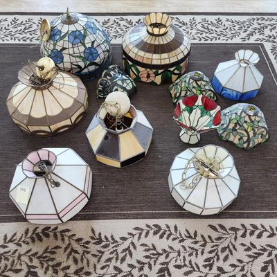 Large lot of 10 Stained Glass Hanging Lamp Shades