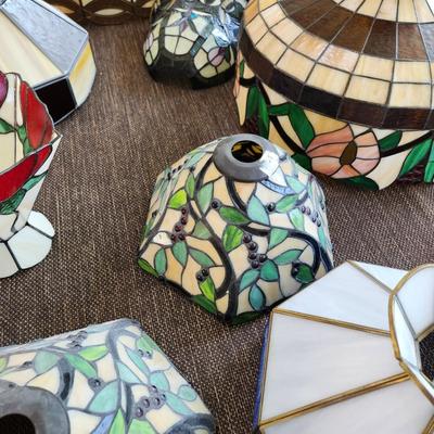 Large lot of 10 Stained Glass Hanging Lamp Shades