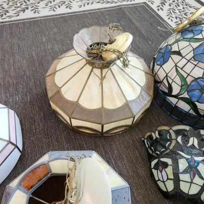 Large lot of 10 Stained Glass Hanging Lamp Shades