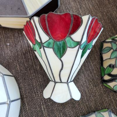 Large lot of 10 Stained Glass Hanging Lamp Shades