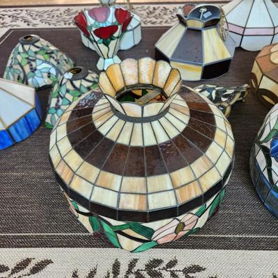 Large lot of 10 Stained Glass Hanging Lamp Shades