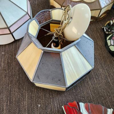 Large lot of 10 Stained Glass Hanging Lamp Shades