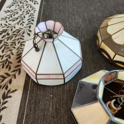 Large lot of 10 Stained Glass Hanging Lamp Shades