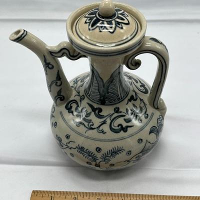 Chinese Vintage White And Blue Teapot