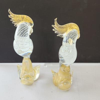 2 Murano Glass Venezia Parrots 12"