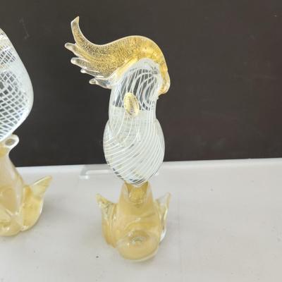 2 Murano Glass Venezia Parrots 12"