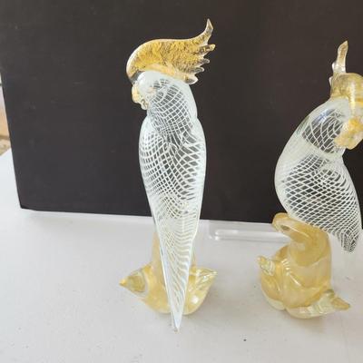 2 Murano Glass Venezia Parrots 12"