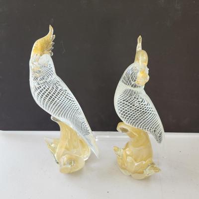 2 Murano Glass Venezia Parrots 12"