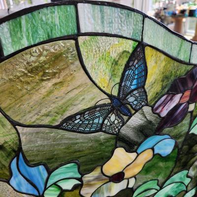 Heavy Stained Glass Fireplace Screen Flowers Butterfly 50"×34"h
