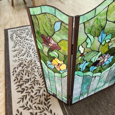 Heavy Stained Glass Fireplace Screen Flowers Butterfly 50"×34"h