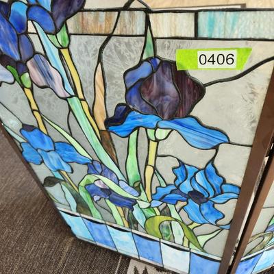 Heavy Stained Glass Fireplace Screen 20" center 10" sides 34" height