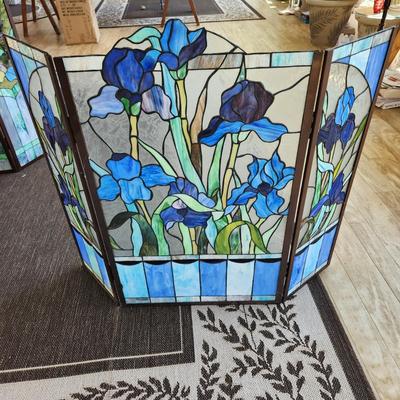 Heavy Stained Glass Fireplace Screen 20" center 10" sides 34" height