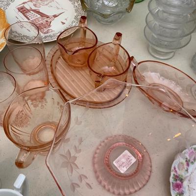 Vintage Glassware Lot Collector Plates Pink Depression +++