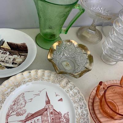 Vintage Glassware Lot Collector Plates Pink Depression +++