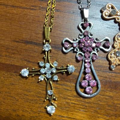 Large group (11) cross necklaces