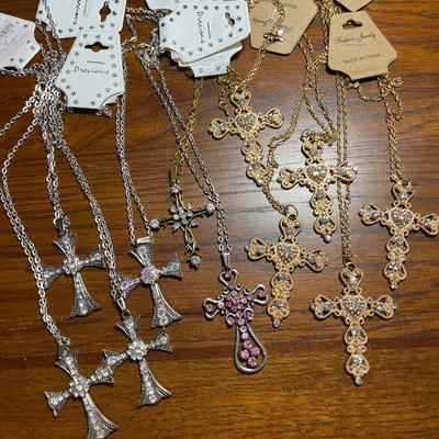 Large group (11) cross necklaces