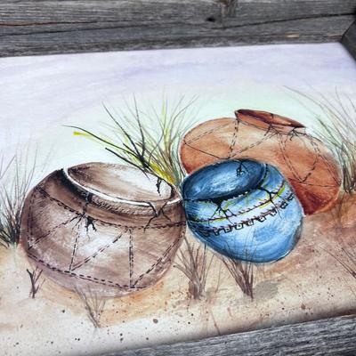 Water Color Under Glass Framed Signed Swan of Pottery