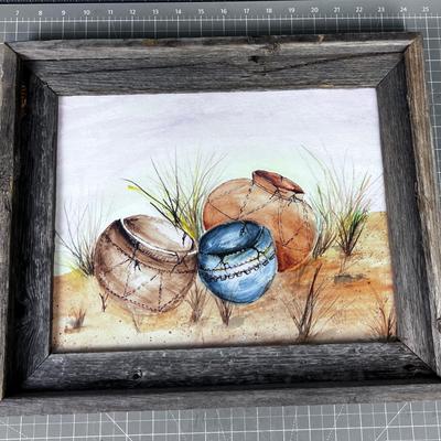 Water Color Under Glass Framed Signed Swan of Pottery