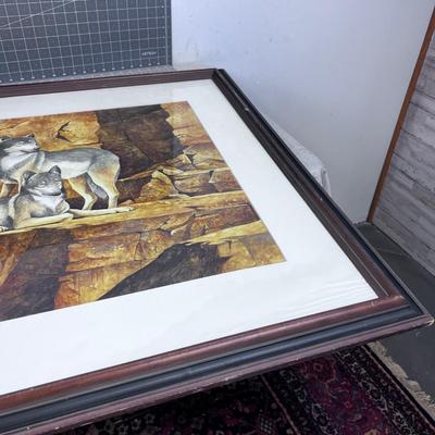Water Color Under Glass Framed Signed DANE of Wolves