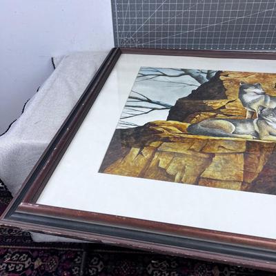 Water Color Under Glass Framed Signed DANE of Wolves