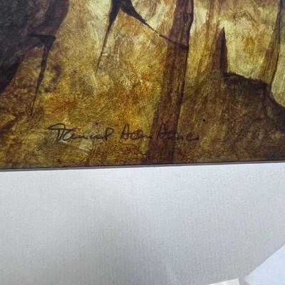 Water Color Under Glass Framed Signed DANE of Wolves