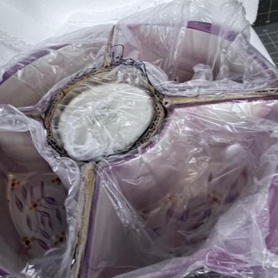 NEW Old World Serving Set: Compartments with Center Up and Lids plus Wire Cradle. 