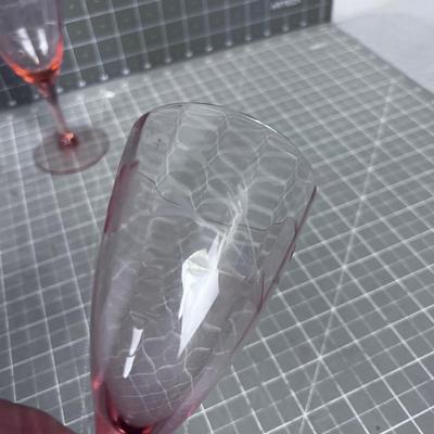 3 PINK Etched Glass Stem Ware 