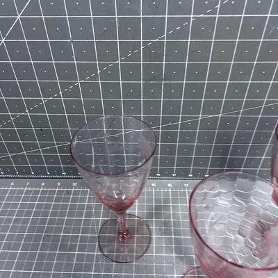 3 PINK Etched Glass Stem Ware 