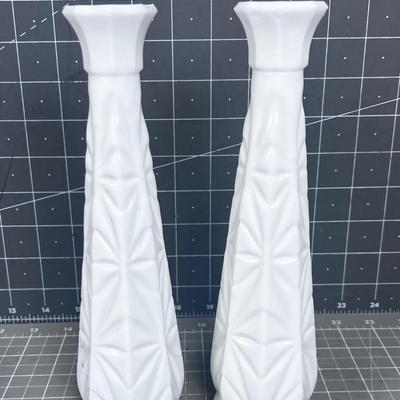 2 Milk Glass Bud Vases 