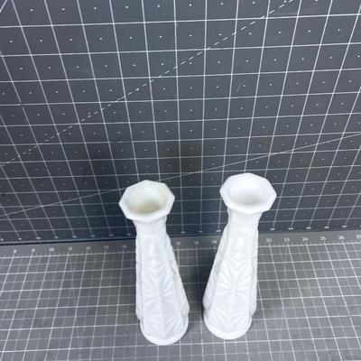2 Milk Glass Bud Vases 