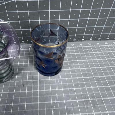Antique Colored Glass (2) Pieces; Cup & Vase