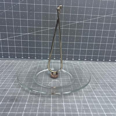 Mid-Century Serving Tray with Gold Toned Handled. 