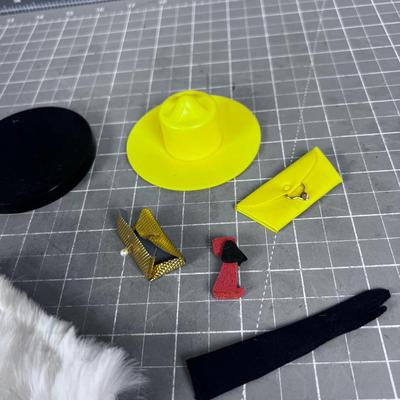 BARBIE Accessories: Stand, Muff, Clutch, Hat, Fur Muff Etc. 