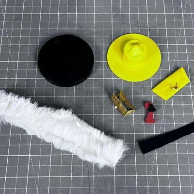 BARBIE Accessories: Stand, Muff, Clutch, Hat, Fur Muff Etc. 