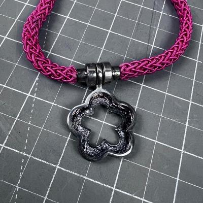 Sterling and Silk Necklace Pink and Blue