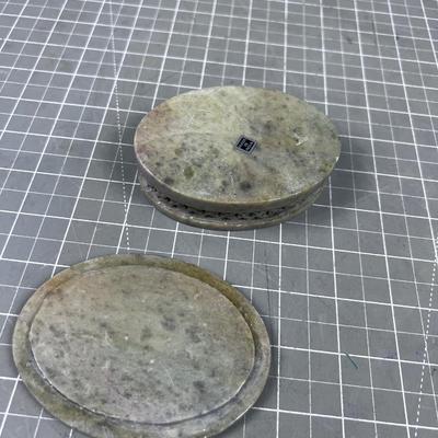 Soap Stone and Mother of Pearl Inlay OVAL Box. 