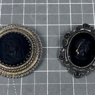 2 Vintage BLACK Cameo UNIQUE! 