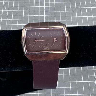 Rose Gold Calvin Klein With Leather Band Double Face - INTERESTING! 